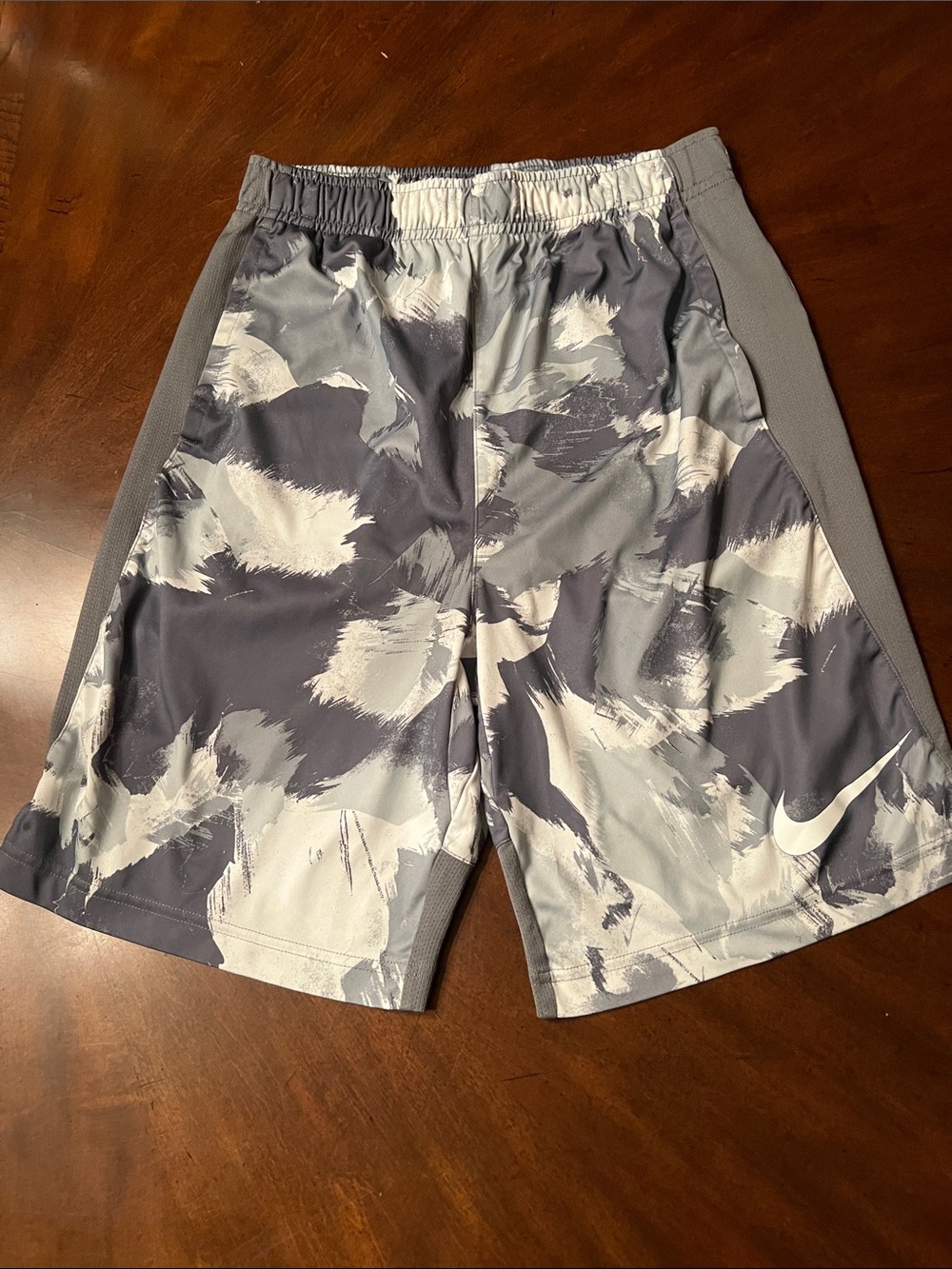 Nike Boys Gray and Light Gray Camo Athletic Shorts